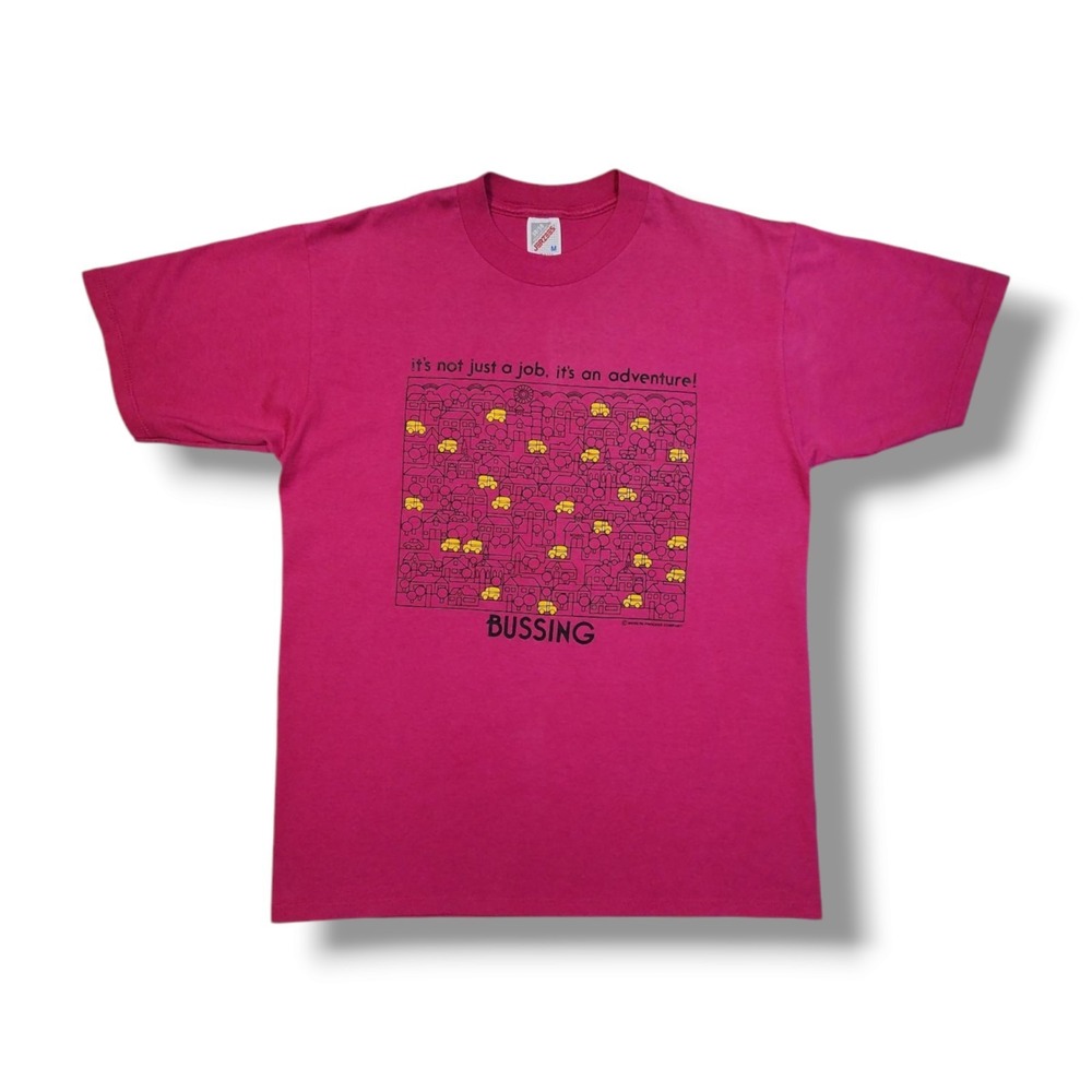 Vintage Jerzees Bussing It's Not A Job It's An Adventure T-Shirt Pink Size M